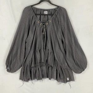 One Teaspoon Top Womens XS Black San Juan Valley Puff Sleeve Oversized Boho - Picture 1 of 12