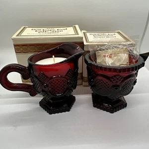 Vela crema y azucarero vintage Avon Cape Cod vidrio rojo rubí núcleo de abuela - Imagen 1 de 20
