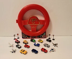 RARE RED 1988 Imperial Micro Machine Steering Wheel Carry Case & 16 Vehicles - Picture 1 of 24