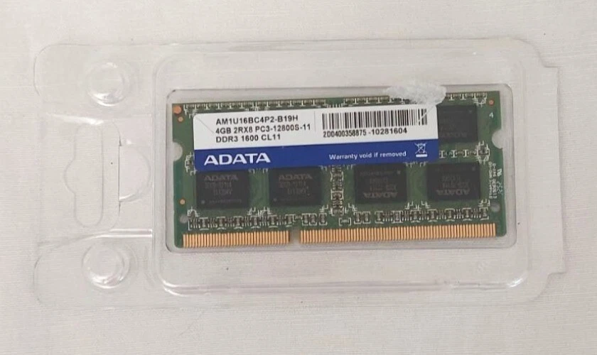 ADATA 4GB PC3-12800S DDR3-1600MHz SoDimm Memory Laptop Ram AM1U16BC4P2-B19H - Image 1 of 4