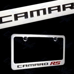 NEW CHEVROLET CAMARO RS Chrome Brass Metal License Plate Frame with Black Caps - Picture 1 of 1
