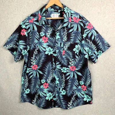 Camisa Hurley Para Hombres XXL Negra Aqua Floral Hawaiana Tropical Botón Aloha Resort Foto 1 de 4
