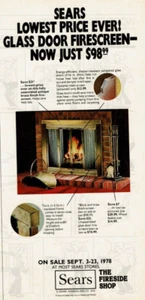 1978 Vintage Print Ad Sears The Fireside Shop Glass Door Firescreen Lowest Price - Picture 1 of 2