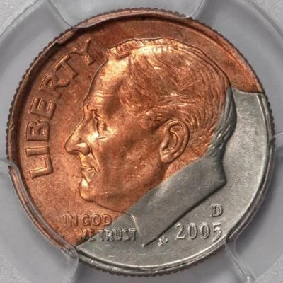 2005 D PCGS MS62 Defective Clad Layer Dime Mint Error Great Eye Appeal Rare Date - Image 1 of 4