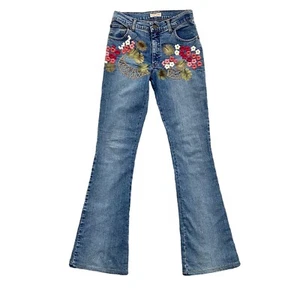 Blumarine Jeans Women's I 38 / 26x32 Blue Flower Embroidered Flare Low Rise Rare - Picture 1 of 11