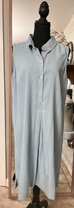 Soft Surroundings Women Large Chambray Denim Sleeveless Button Up Mini Dress - Picture 1 of 8