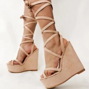 Womens Fashion Summer Peep Toe Strappy Sandals Wedge High Heels Platfrom Shoes - Picture 1 of 5