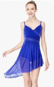 Women Contemporary Applique Lyrical Irregular Flowy Tulle Skirt Leotard Dress - Picture 1 of 8