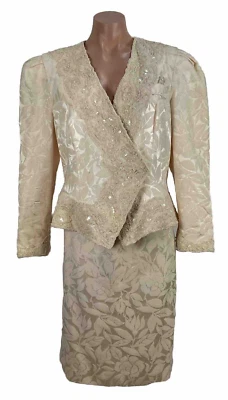 Conjunto Falda Vintage Años 80 Julie Doroche 14 Rosa Floral Encaje MOB Mantón Cuello Formal Foto 1 de 4