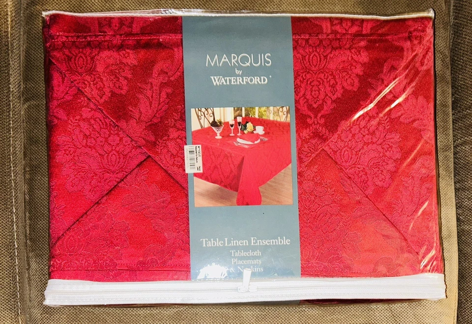 Waterford Marquis Red MARGARET 16 piece Tablecloth/Napkins/Mats Set MRSP$90NIP - Image 1 of 4