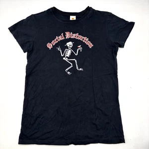 Vintage 00s Y2K Social Distortion Dancing Skeleton Band Baby Doll Tee Women's M - Picture 1 of 9