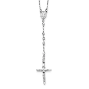 Real 14kt White Gold Diamond-cut 3mm Beaded Rosary 24 inch Necklace; 24 inch - Picture 1 of 7