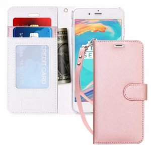 Apple iPhone 7/8 Wallet Case RFID Schutz PU Vegan Leder Ständer Armband - Bild 1 von 6