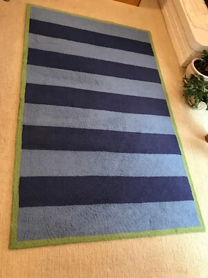 Alfombra Pottery Barn Niños Rayas Azules 5x7 Combina Ropa de Cama Madrás ~ Solo Recogida Local Foto 1 de 3