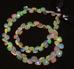Natural Gem Ethiopian Fire Opal 6 to 7mm Size Faceted Heart Briolette 46Cts. 14" - Picture 1 of 8