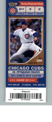 Ingresso Completo Pittsburgh Pirates vs Chicago Cubs 8/06/2013 - Jon Lieber - Imagem 1 de 2
