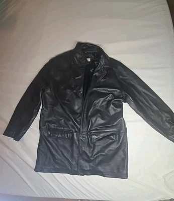 MERONA Genuine Soft Leather Jacket Coat Button Outdoor Y2K VTG Black Mens L - Image 1 of 4