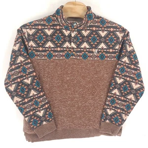 Hooey Suéter Para Hombre Extra Grande Marrón Estampado Azteca Cuarto Botón Sudadera - Imagen 1 de 10