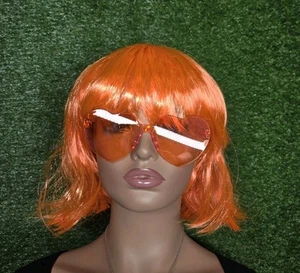 Neon Orange Bob Wig with Bangs Cosplay Heart Sunglasses. 143 - Picture 1 of 4