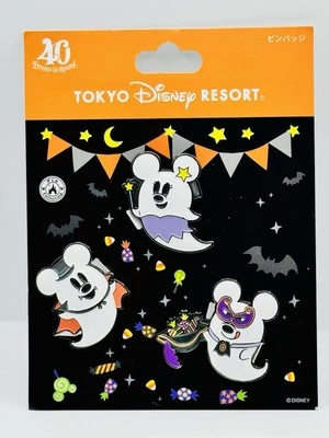 Disney Pin 2023 TDR Halloween Ghost Mickey 3 Pin Set Japan Tokyo Disney Resort - Image 1 of 2