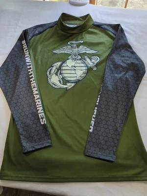  MCM 海军陆战队马拉松模拟领长袖衬衫中号绿色 2023 — 第 1/4 张图片