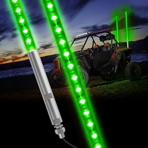 2pcs 4ft Green LED Whip Light Antennas w/Flag For UTV ATV Polaris RZR Buggy Bike - Picture 1 of 10