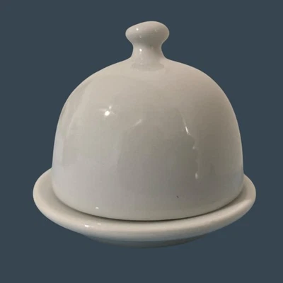 Campana de plato de mantequilla de porcelana blanca individual pequeña minimalista Foto 1 de 4