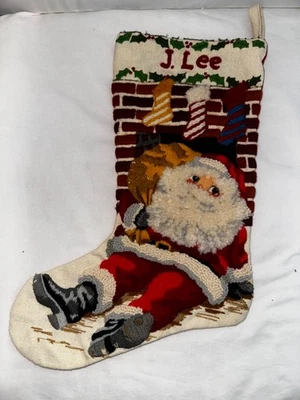 Vintage Christmas Stocking ‘Santa’s Here’ 1978 Sunset Crewel Stitchery Finished - Image 1 of 4
