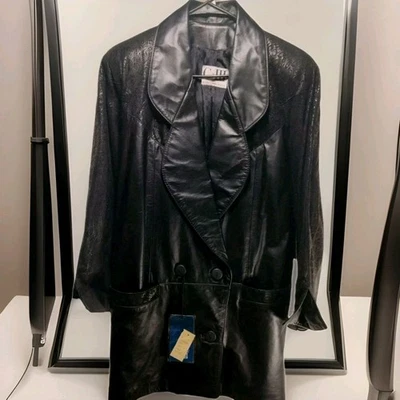 Chaqueta de cuero anilina negra vintage G-III doble pecho para mujer talla pequeña Foto 1 de 4