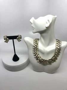 Vtg Coro Gold Tone Choker Necklace & Earrings Set Signed Textured Geometric MCM - Picture 1 of 7