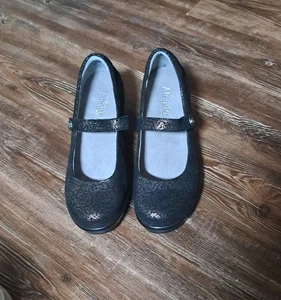 Alegria Flair Pewter Florette Black Leather Mary Jane Shoes Sz. 9.5 NEW - Picture 1 of 8