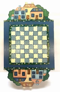 Handbemalt Landhaus Kern Oma Kern blau Schachbrett Spielbrett Wanddeko - Bild 1 von 5