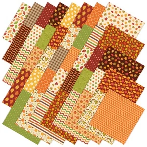 Fall Cotton Fabric Bundle 40 Pcs 10 x 10 inch Maple Leaf Pumpkin Pattern - Picture 1 of 7