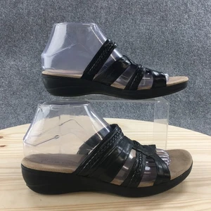 Sandalias Wear Ever para mujer 8M Demanda Slide negras imitación cuero sin cordones tacón de cuña - Imagen 1 de 16