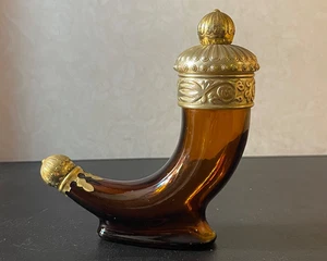 AVON Wikinger Horn Karaffe leer braun Glas Goldkappe & Akzente Vintage 80er - Bild 1 von 8