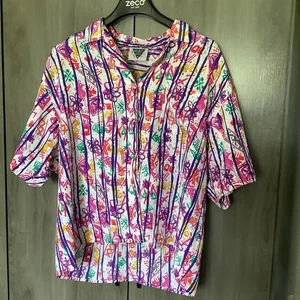 Jacques Vert Retro Colourful 80s Shirt Blouse Top Women’s Size 16 - Picture 1 of 2