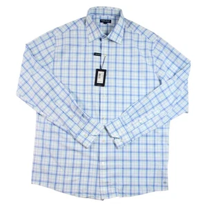 Peter Millar Shirt Mens L Blue Plaid Button Front Long Sleeve Crown Crafted $200 - Picture 1 of 9