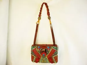Vtg Mary Frances Beaded Purse Hand Bag Turquoise Embellished Missing Beads Read - Picture 1 of 11
