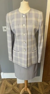 Vintage Baby Blue & White Wool Blend Skirt & Blazer Suit Set Size 6 (34) - Picture 1 of 18