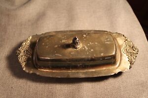 Vintage Wallace 206 Baroque Silver Plate Butter Dish Glass Tray Ornate Gift Used