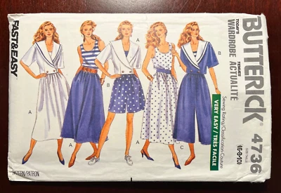 Butterick 4736 Jacket w/ Sailor collar Top Shorts Culottes Pattern Sz 6 8 10 NEW - Image 1 of 4