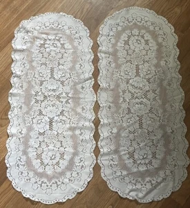 2 Vintage Antique White Lace Table Runners/Linens Doily Crochet Pretty Design - Picture 1 of 4