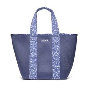 PINK by Victoria's Secret Large Blue Mesh Tote Pool Beach Bag In Blue Floral NWT - Picture 1 of 6
