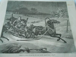 Radierung 1863 - Russische Familie von den Wölfen angegriffen - Bild 1 von 1