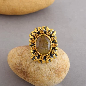 Anillo Oro Plata Cuarzo 925 Rutilo Esterlina Rutilado Piedra Preciosa Natural - Imagen 1 de 5