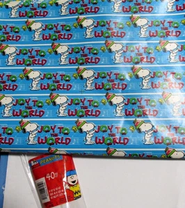 Snoopy Peanuts Christmas Wrapping Paper Roll 40 Sq Ft Blue Joy to the World Flat - Picture 1 of 3