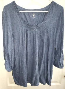 Mujer DOS CORAZONES MATERNIDAD TOP Camisa AZUL SÓLIDO MANGA 3/4 ¡BONITA! ¡SUAVE! - Imagen 1 de 2