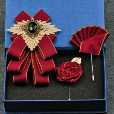 Men Crystal Satin Check Bownot Bow Tie Fashion Suit Neck Deco Formal Wedding Red - Image 1 of 4