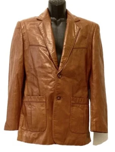 Vintage 70er Jahre Herren Schach König 2 Knopf Lederjacke, hellbraun - Größe 38, gebraucht, in einwandfreiem Zustand - Bild 1 von 4