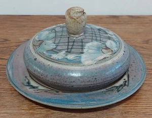 Studio Art Pottery floral themed, glazed, covered dish/plate adorned w/rose knob - Picture 1 of 18